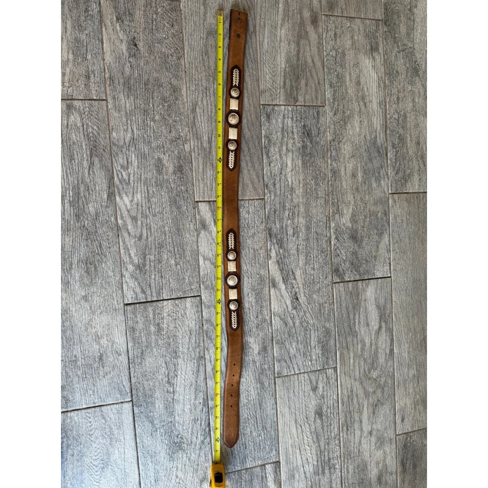 Justin Leather Western Belt 32 Brown Braided Concho Inlay Strap Mens Cowboy